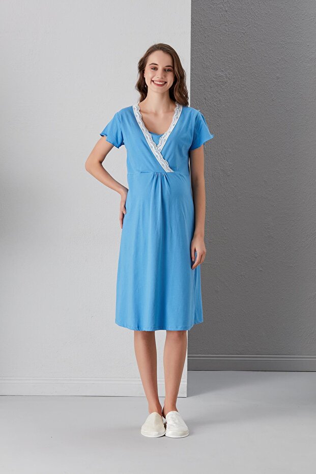 4412-Pregnant-Maternity Cotton Double Breasted Nightgown