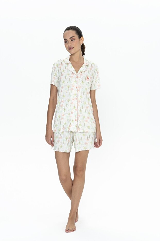 20081 Women's Ecru Short Sleeve Oversized Shorts Set