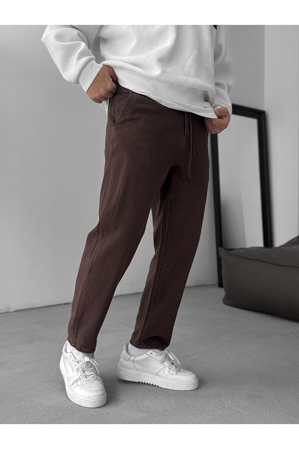 Kahve Dokulu Basic Pamuk Pantolon RES-1077 - 3