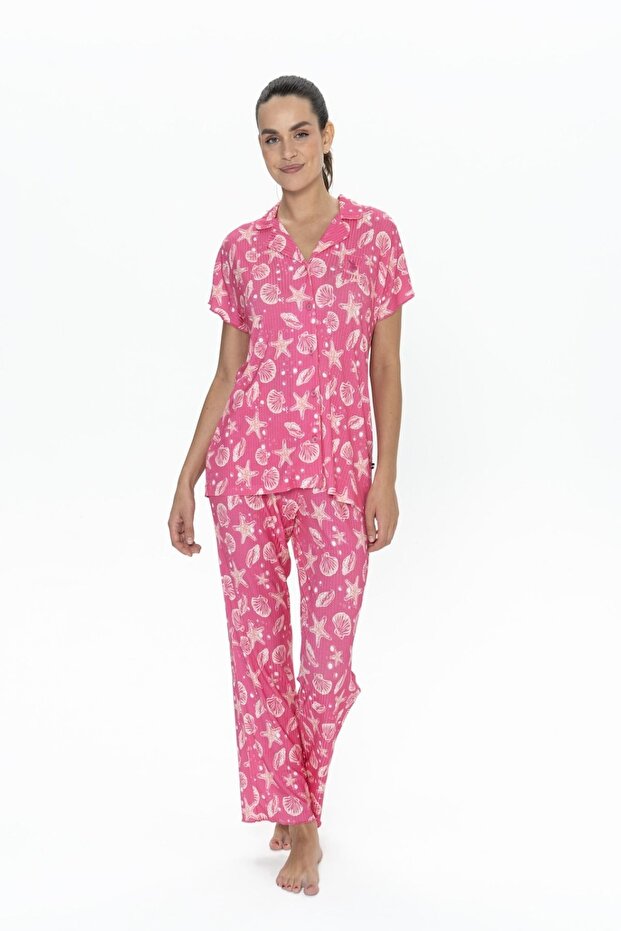 20084 Women's Fusya Short Sleeve Long Pants Pajama Set