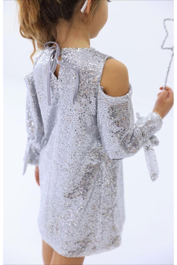 gümüş payet elbise - 5