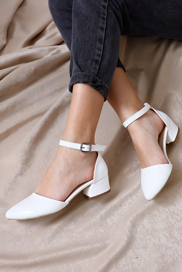 Dary Heeled White Skin Shoes