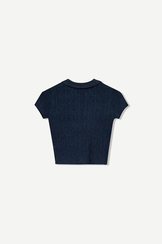Düğmeli, kısa kollu ve ajurlu t-shirt - 3
