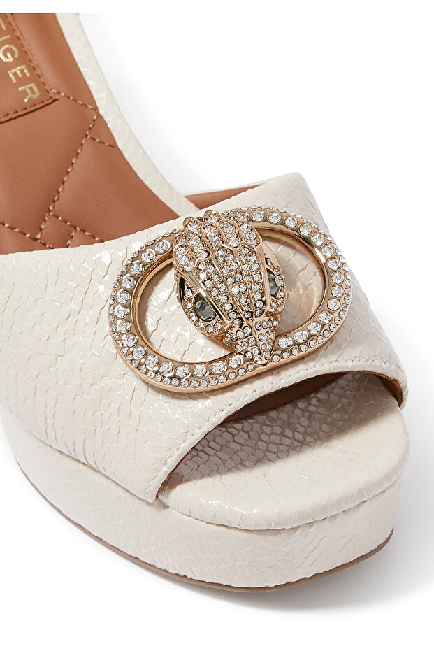 Yılan Derisi Desenli Platform Topuklu Ayakkabı - Off White - 4