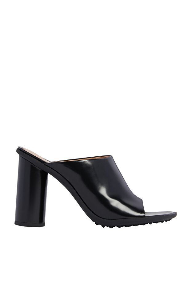 High Heel Leather Slippers - Black