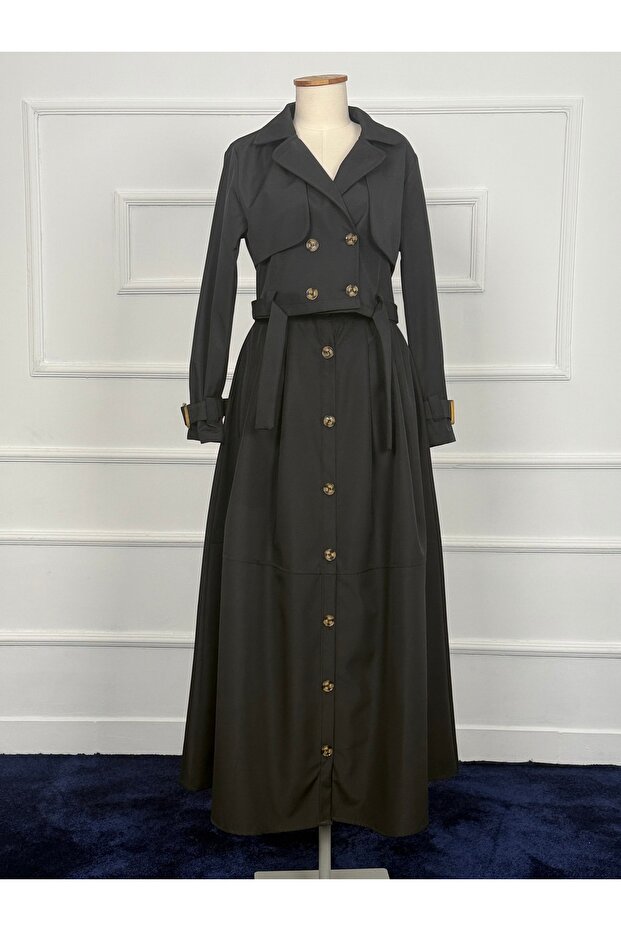 Double Trench Coat Suit with Skirt Pocket Rc3080