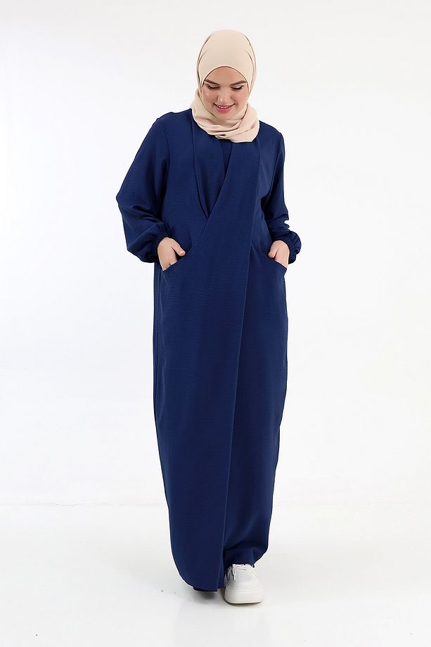 Çift Cepli Casual Bihter Çapraz Elbise Lacivert - 4