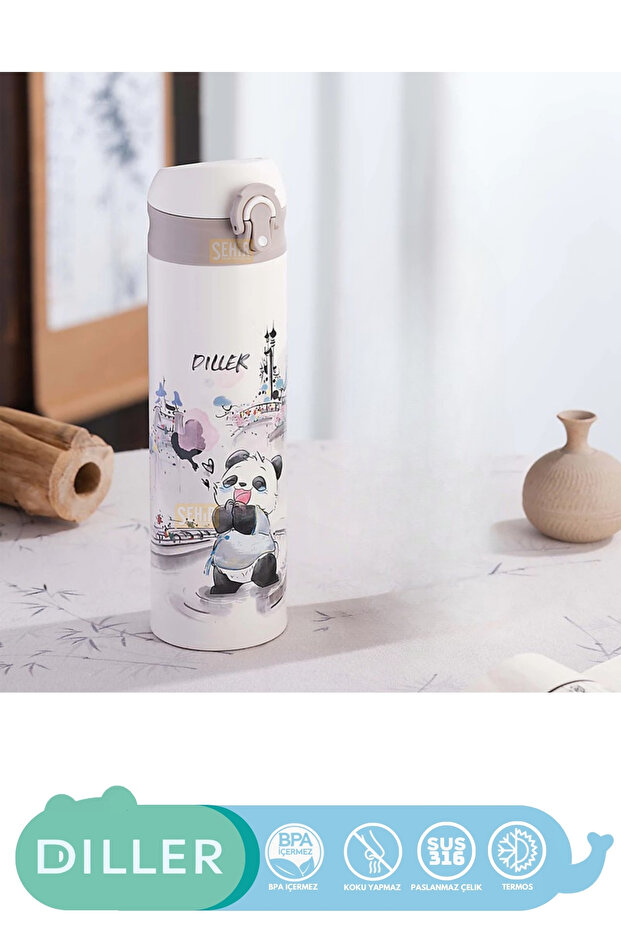 480ml Yeni Koleksiyon Sevimli Hayvanlar Desenli Pipetli Kilitlenebilir Kapak Paslanmaz Çelik Termos - 2