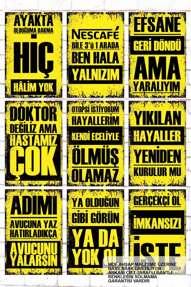 9 Piece Mixed Lettering Wooden Painting Set Yellow Background Wall Lettering Funny Posters with Toss