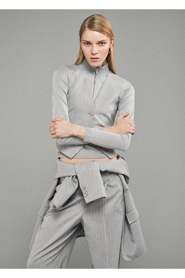 İnce çizgili yelek - 8