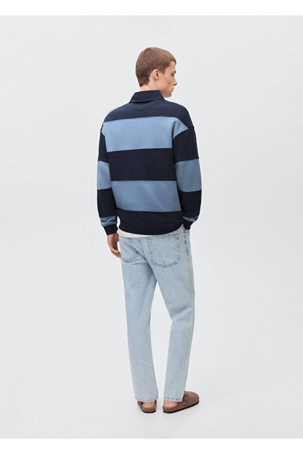 Çizgili polo yaka sweatshirt - 4