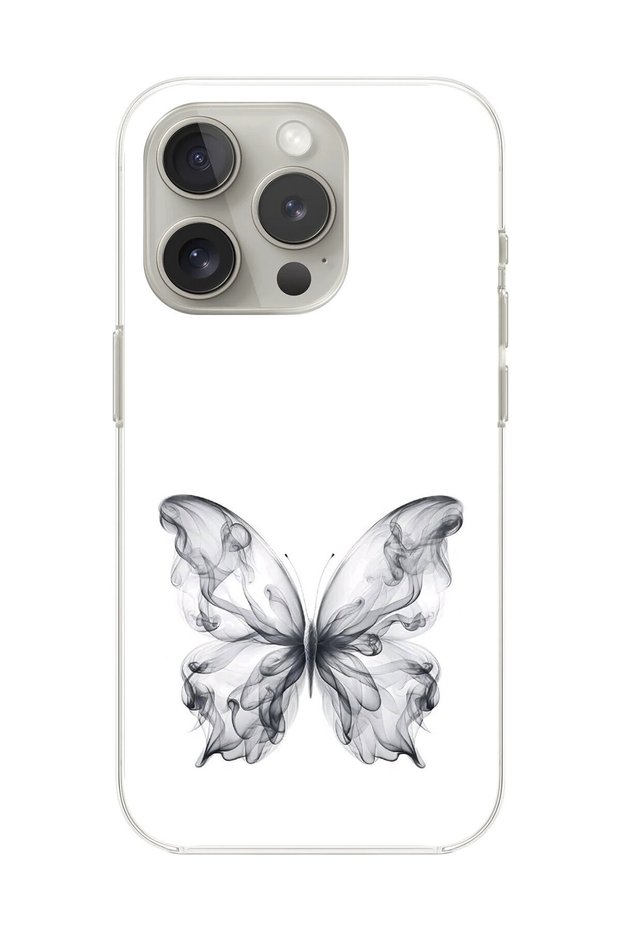 حافظة شفافة متوافقة مع هاتف iPhone 16 Pro بتصميم فراشة سموكي
