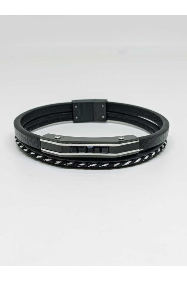Men's Vegan Surgical Steel Bracelet, 2-Piece Black Zircon Stone Braided Model 20 cm No 12