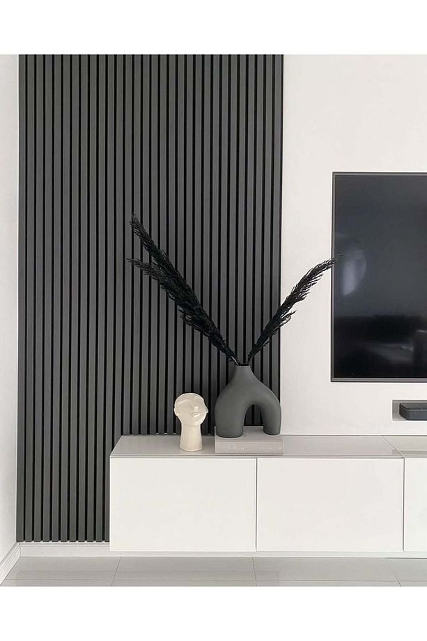 100 x 275 cm Mdf Ahşap Akustik Duvar Paneli Akustik Panel Lambri Panel Antrasit - 5