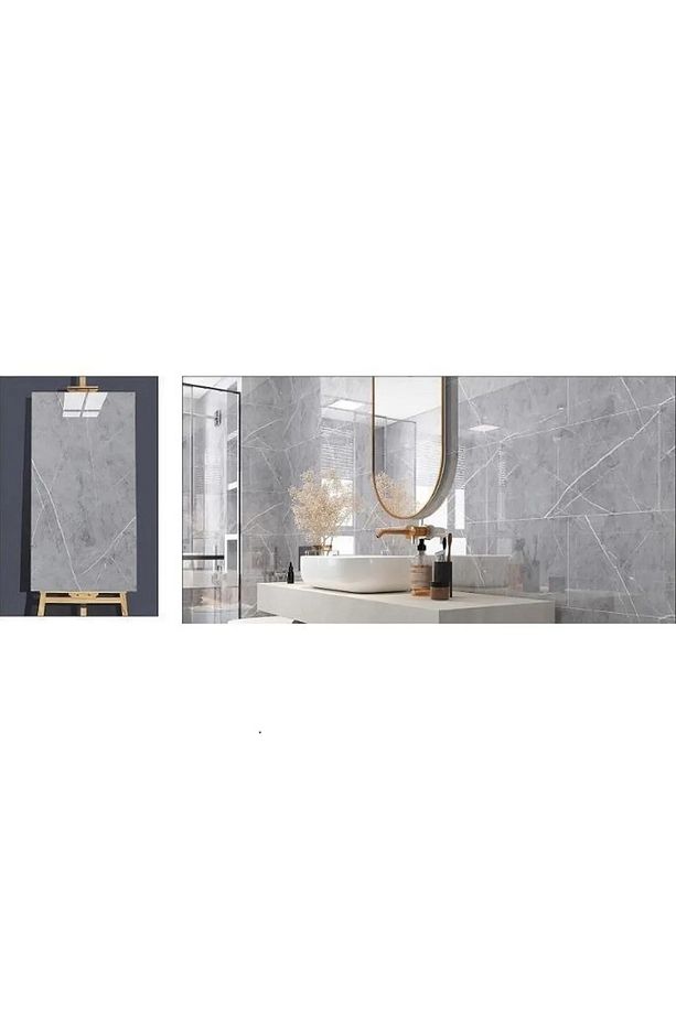 30 cm x 60 cm Gri Mermer Desenli Kendinden Yapışkanlı Su Geçirmez Banyo Mutfak Ofis Duvar Kaplama - 4