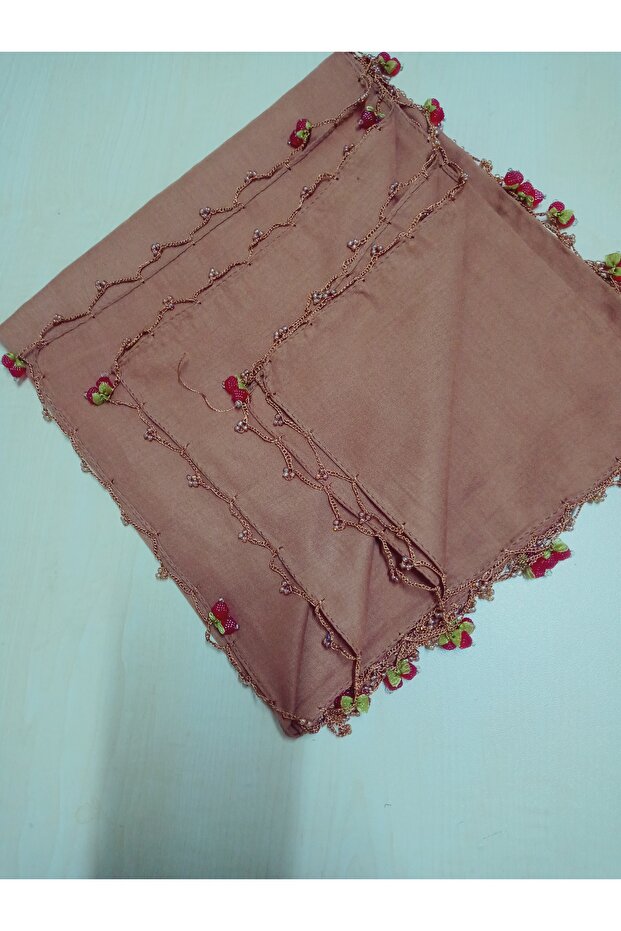 Handmade Cherry Embroidered, Beaded Writing, Cheesecloth, Scarf, Yemeni, Mevlüt Cover with 4 Embroidered Sides