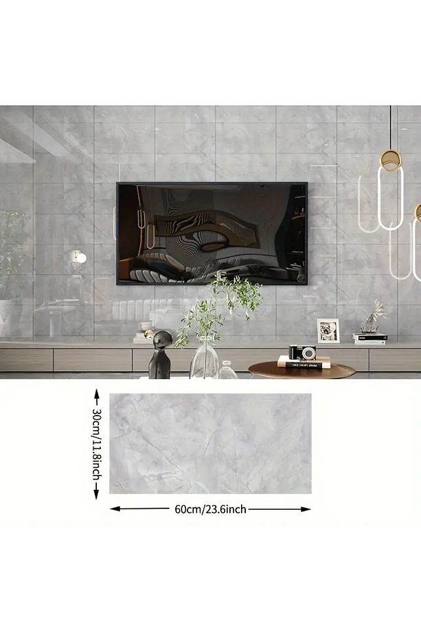 30 cm x 60 cm Gri Mermer Desenli Kendinden Yapışkanlı Su Geçirmez Banyo Mutfak Ofis Duvar Kaplama - 3