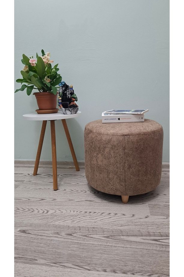 Ahşap Ayaklı Nubuk Yuvarlak Puf&bench Koltuk/tabure - 1