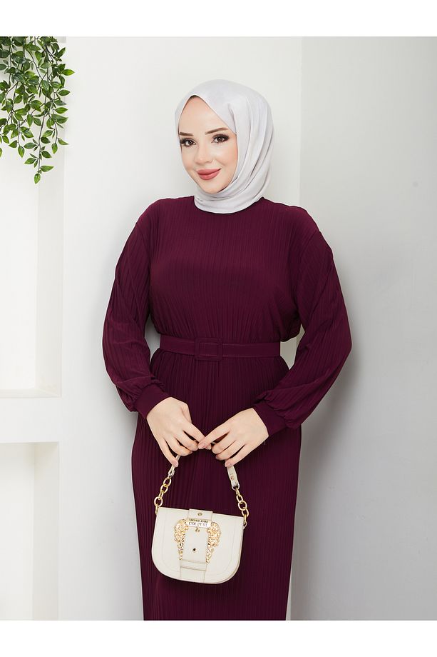 Harika Sandy Kemerli Piliseli Elbise - 2