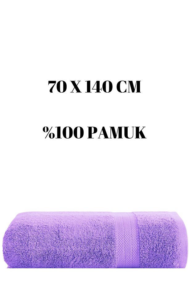 Mor Banyo Havlusu Duş Vücut Havlusu Yumuşak Su Emici %100 Pamuk Çizgi Desenli 70 X 140 Cm - 1