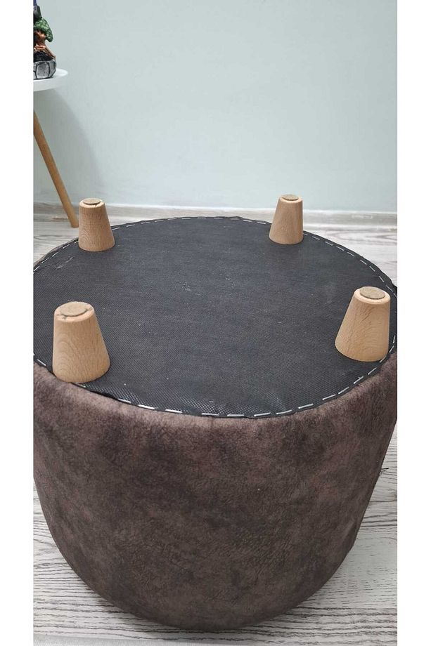 Ahşap Ayaklı Nubuk Yuvarlak Puf&bench Koltuk/tabure - 6