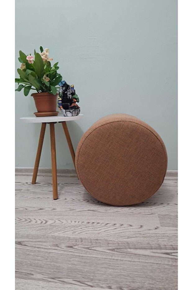 Ahşap Ayaklı Keten Yuvarlak Puf&bench Koltuk/tabure - 3