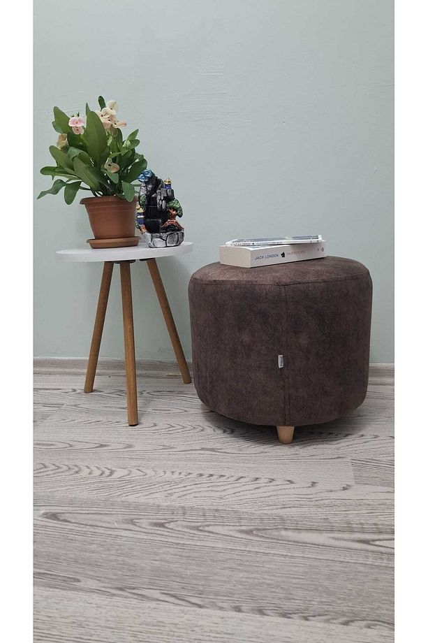 Ahşap Ayaklı Nubuk Yuvarlak Puf&bench Koltuk/tabure - 1