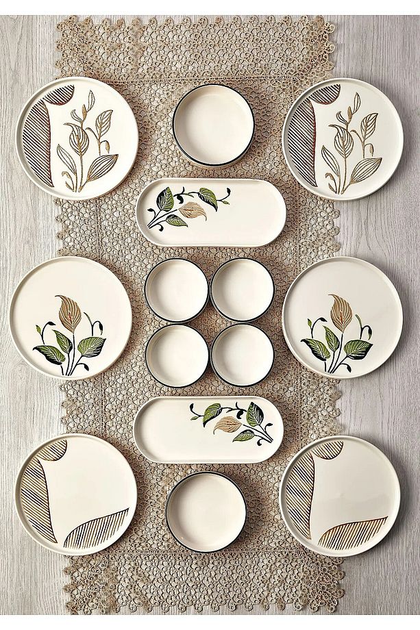 14 Parça 6 Kişilik Lale Çiçeği Stackable Kahvaltı Takımı - Kahvaltılık Sunum Tabağı - 1