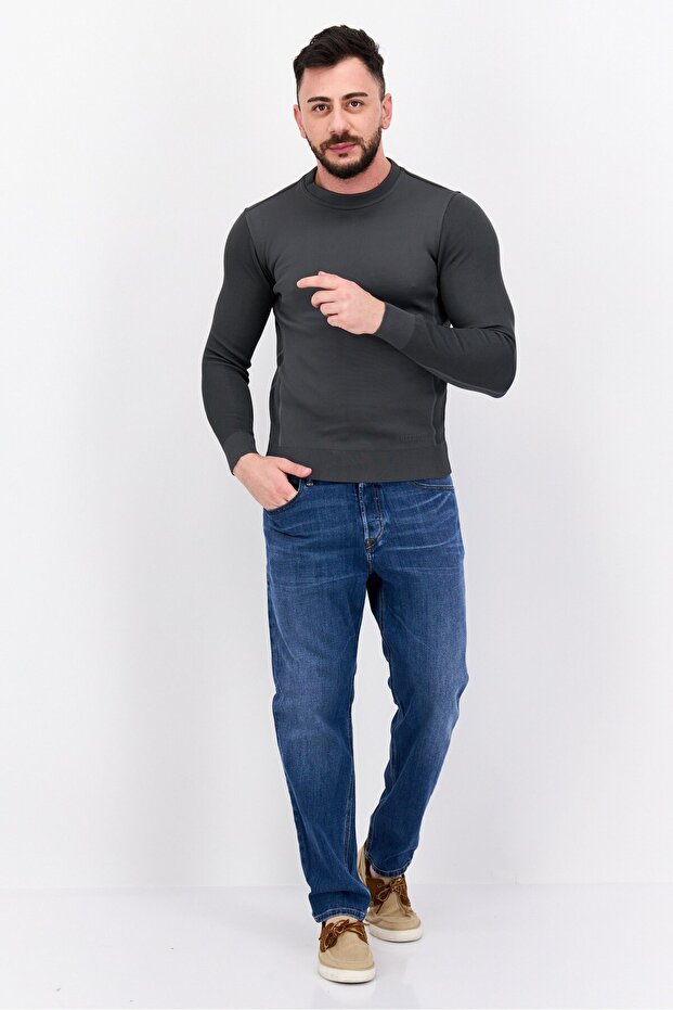 سويت شيرت رجالي سادة بأكمام طويلة وياقة دائرية، رمادي - 2