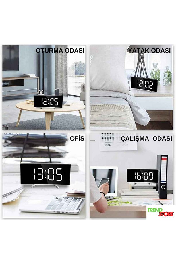 TrendStore7 İnç LED Dijital Alarmlı Elektronik Kavisli Masa Üstü Çalar Saat - 3