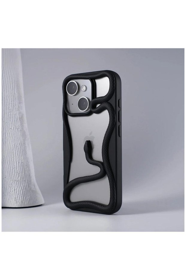 Apple iPhone 13 Compatible Case Zebana 3D Snake Silicone Case Black