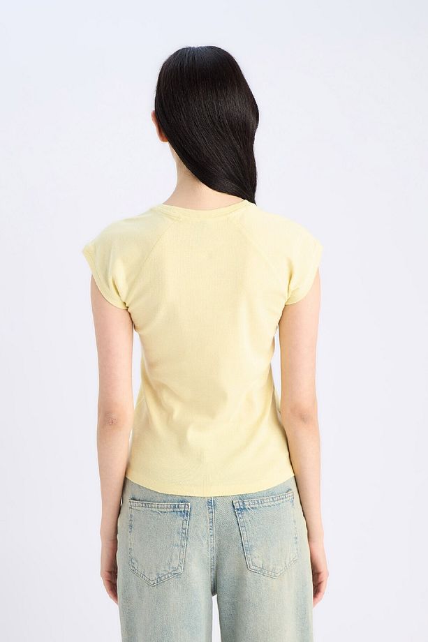 Slim Fit Dar Kesim Bisiklet Yaka Basic Düz Ribana Kısa Kollu Tişört C7334AX25SP - 6