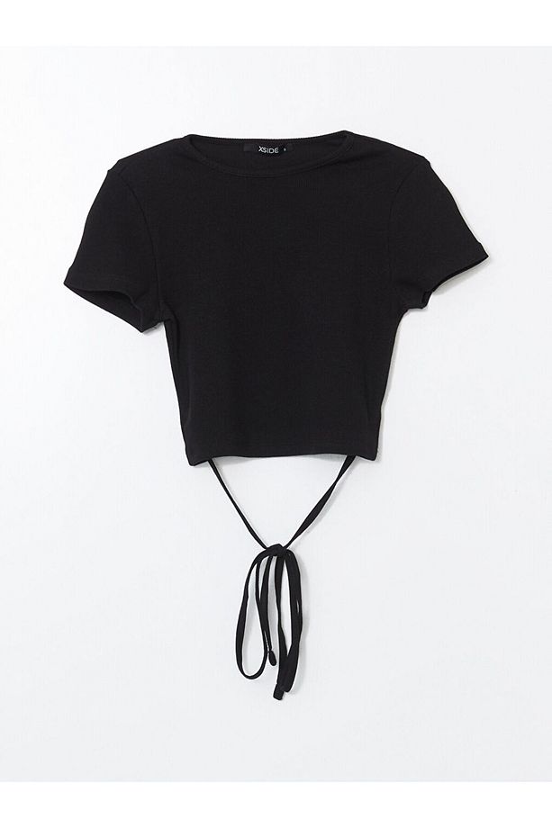 LCW Bisiklet Yaka Dokulu Kadın Crop - 1