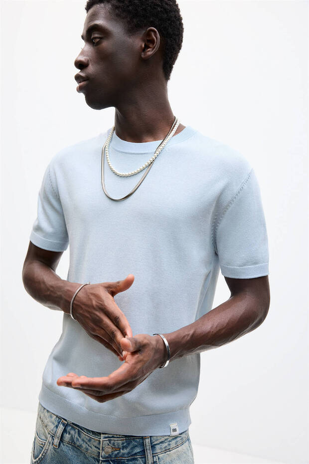 Kısa kollu triko t-shirt - 4