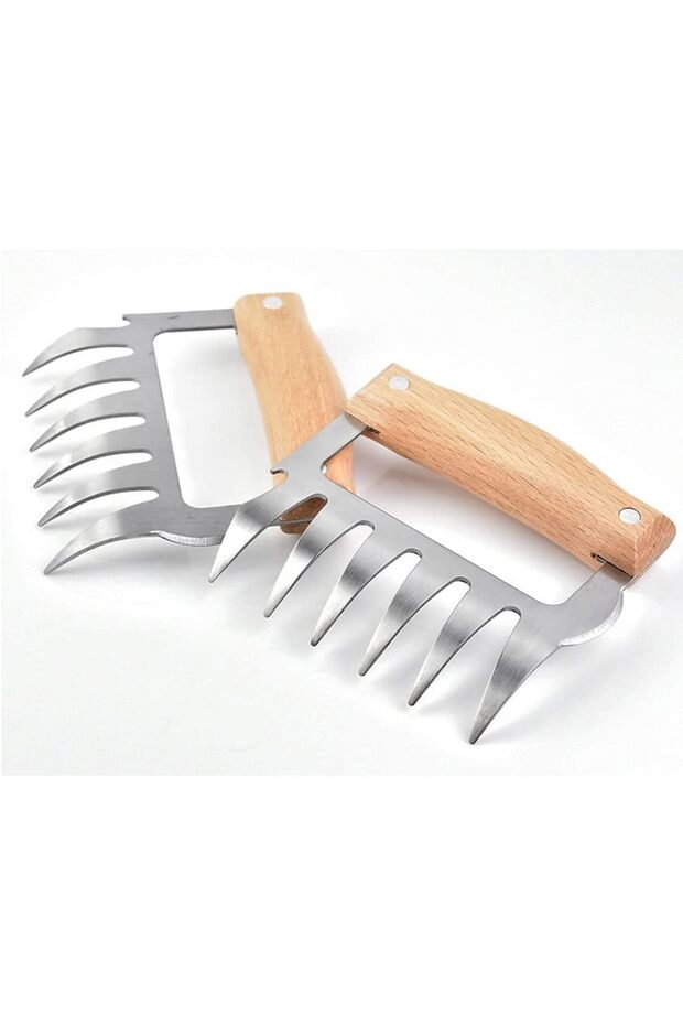 Meat Claws Set:  BBQ Bear Claws with Wood Handles for Shredding Pulled Pork, 2 pcs.