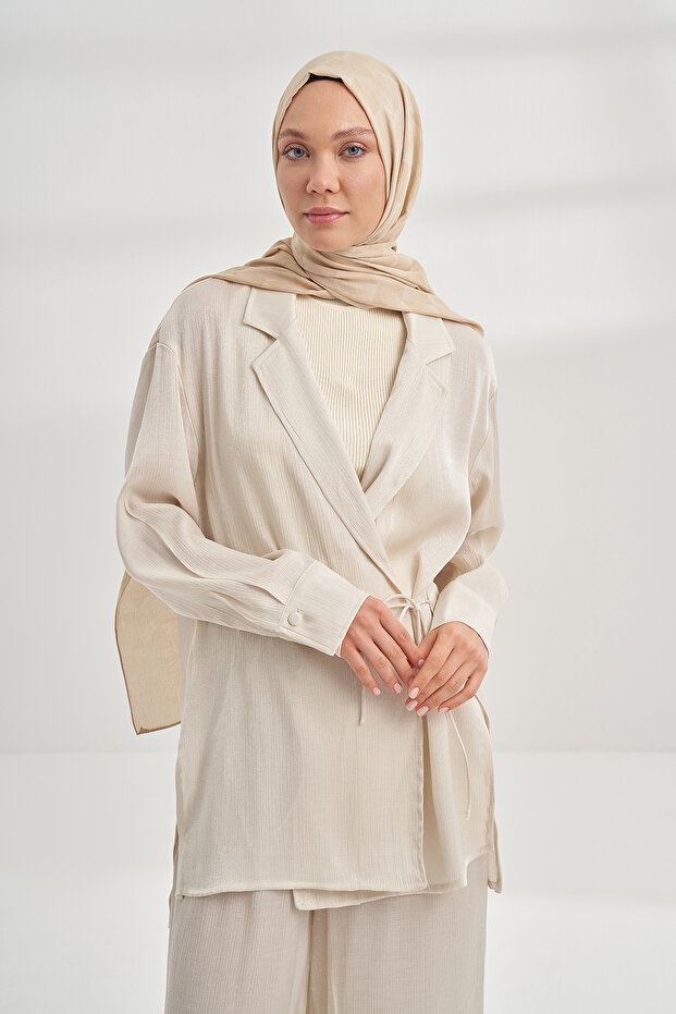 Cotton Monogram Geometric Pattern Shal - Beige - 1