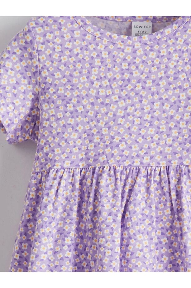 LCW ECO Lila Bisiklet Yaka Çiçekli Kız Çocuk Elbise - 3