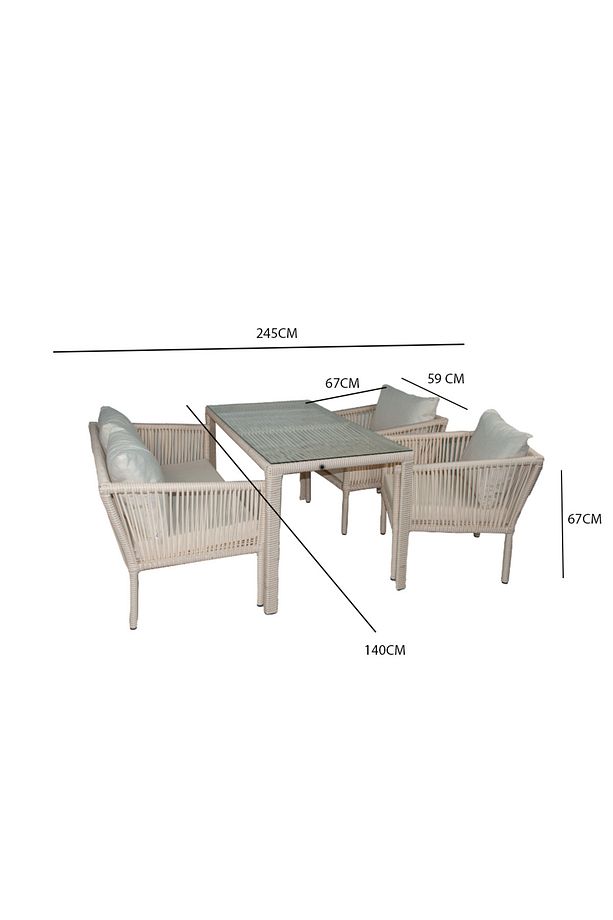 Berlin 2+1+1 Rattan Bahçe Balkon Yemek Takımı Kum - 3