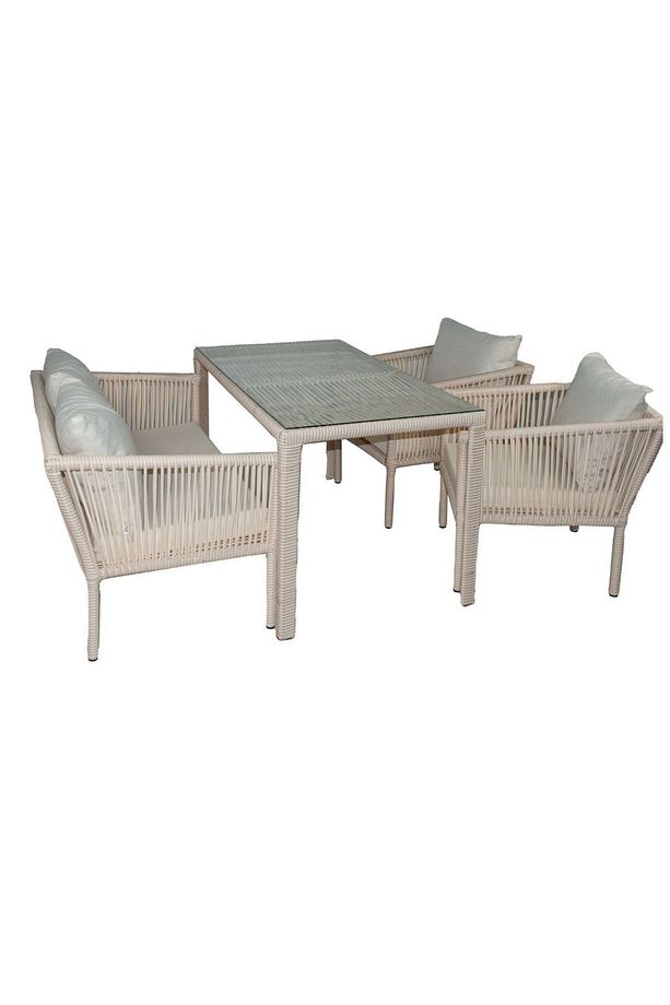 Berlin 2+1+1 Rattan Bahçe Balkon Yemek Takımı Kum - 4