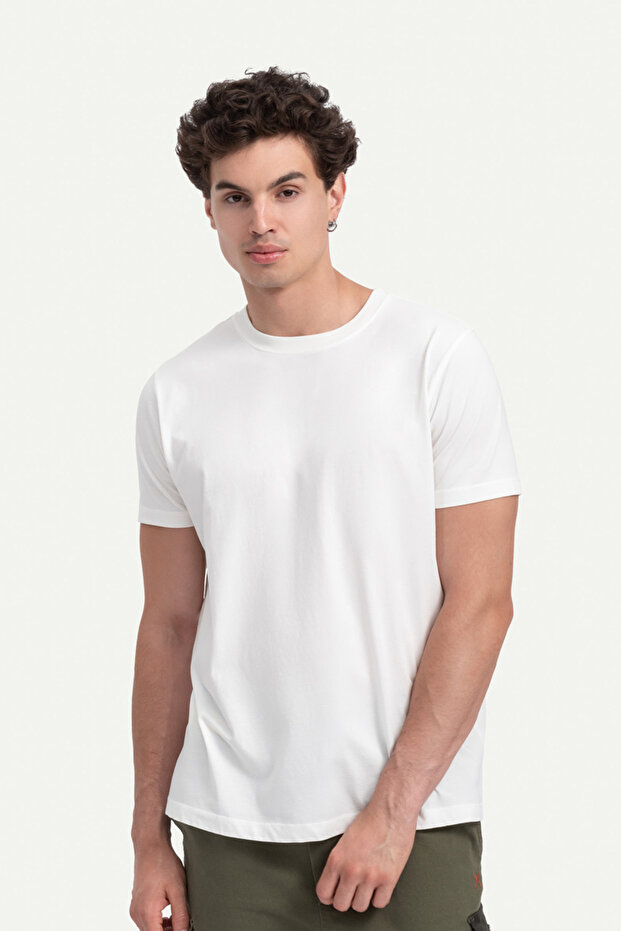 Unisex Regular Fit Basic T-Shirt - Off White - 2