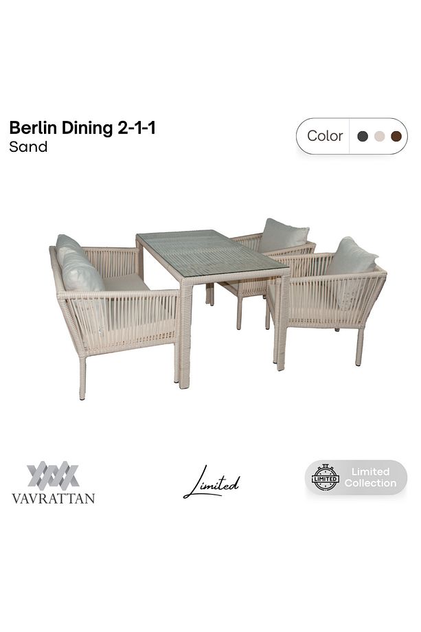 Berlin 2+1+1 Rattan Bahçe Balkon Yemek Takımı Kum - 2