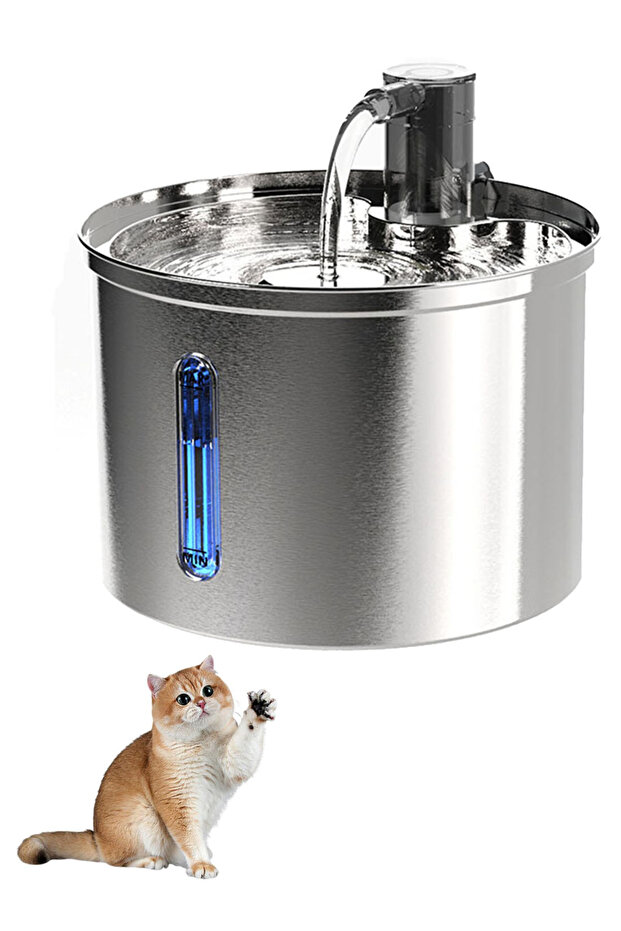 Stainless Steel Cat Water Fountain with Water Level Window