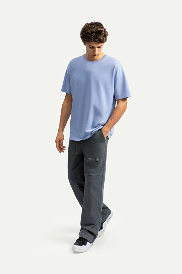 Erkek Oversize/ Relax Fit Basic T-Shirt - Jellyfish - 4