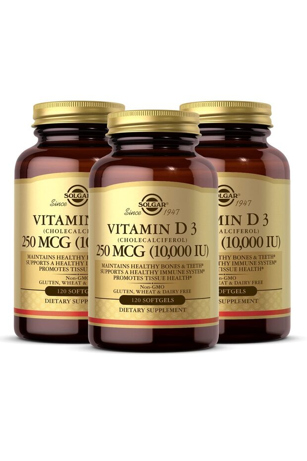 Vitamin D3 250 MCG (10,000 IU), 120 Softgels - 3 Pack - Bone & Immune Support - Non-GMO