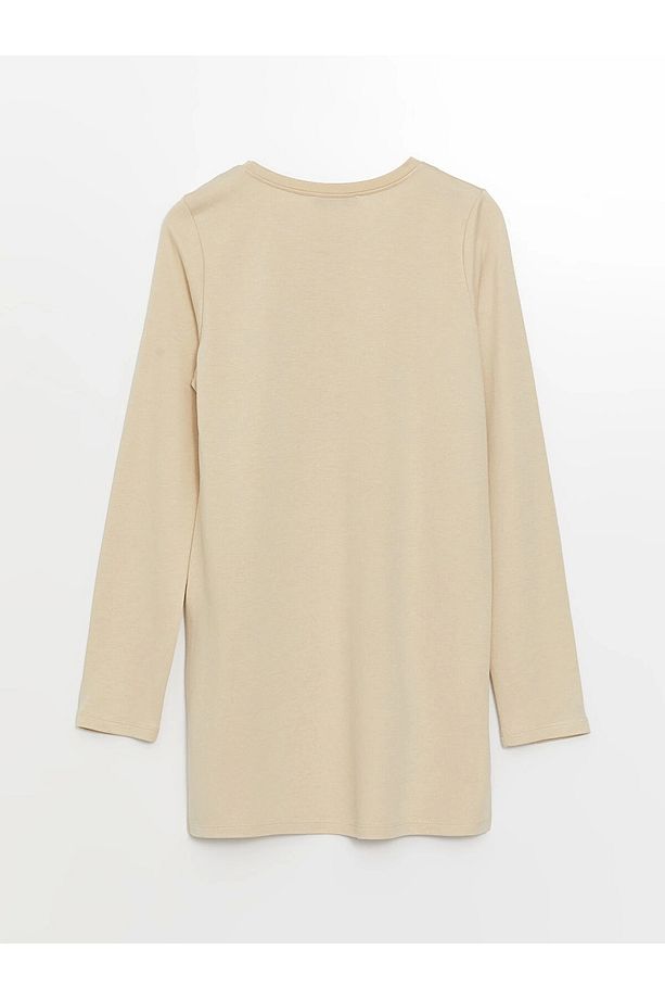 LCWAIKIKI Basic BEJ Bisiklet Yaka Baskılı Kadın Sweatshirt Tunik - 7