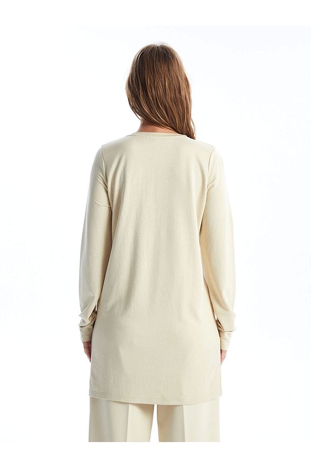 LCWAIKIKI Basic BEJ Bisiklet Yaka Baskılı Kadın Sweatshirt Tunik - 5