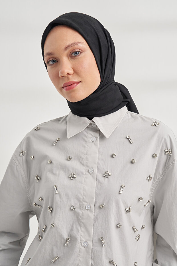 Cotton Monogram Geometric Pattern Scarf - Black - 3