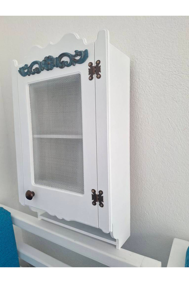 Ahşap Tel Dolap Tek Kapı Eskimiş Beyaz - 2