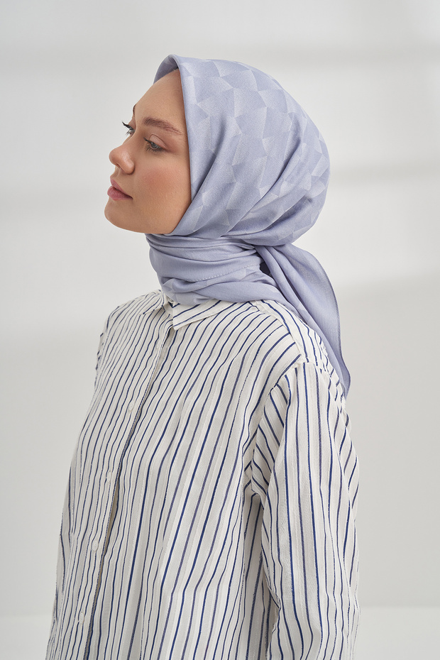 Cotton Monogram Geometric Pattern Scarf - Gray - 2