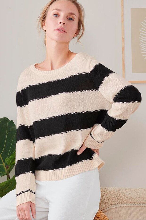 Women Boat Neck Long Sleeve Sweater, Cream
